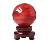 Crystal Ball Red Ruby Sphere Melting Quartz Gemstone with Wood Stand Magic Home Decor Gift,60mm