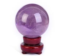 Crystal Ball with Wood Stand Amethyst Gemstone Deep Purple Quartz Sphere Crystals Sculpture for Home Decoration, Christmas Day's Gift,8cm