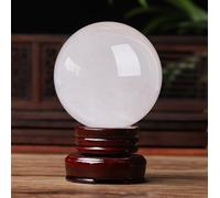 Crystal Ball with Wooden Base,White Calcite Quartz Ball Ornament,Magic Crystal Orb Stone Sphere for Feng Shui, Home Decor,90mm/3.5in