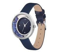 Crystal Blue Montre-bracelet analogique à quartz pour femme avec pierre précieuse Lapslazulli ambre rose, bleu, lanière