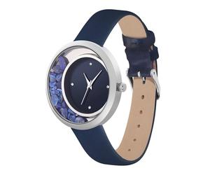 Crystal Blue Montre-bracelet analogique à quartz pour femme avec pierre précieuse Lapslazulli ambre rose, bleu, lanière