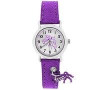 Crystal Blue Montre pour fille - Motif cheval - Analogique - Bracelet en textile avec pendentif scintillant, Violet, lanière