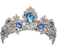 Crystal Bridal S and Crown Queen Headress Princess Bride Diadem Prom Wedding Hair Pageant Pagen (Couleur en métal: vert, taille: couronne)