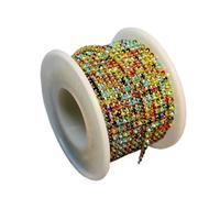 Crystal-Castle 10 Yard Rhinestones Trim Stone Cup Chain Gold Diamond Strass Decorative Applique Crystal Trimmings For Dresses(Colorful with gold,10YARD ROLL_SS6)