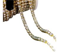 Crystal Castle Diamond Trims 2mm 4mm Strass Fringes Gold Cup Sewing Stones Decorative Trimmings Rhinestones Chain For Clothing(Crystal with Gold,5 YARD BY ROLL_SS4.5)