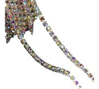 Crystal Castle Diamond Trims 2mm 4mm Strass Fringes Gold Cup Sewing Stones Decorative Trimmings Rhinestones Chain For Clothing(AB with Silver,10YARD BY ROLL_SS16)