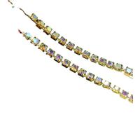 Crystal Castle Diamond Trims 2mm 4mm Strass Fringes Gold Cup Sewing Stones Decorative Trimmings Rhinestones Chain For Clothing(AB with Gold,5 YARD BY ROLL_SS18)