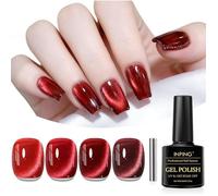 Crystal Cat Eye Semi-Permanent Nail Polish, 4 Holographic Red Glitter UV Gel Polish with Magnetic Stick, Soak Off U VERNIS A ONGLES