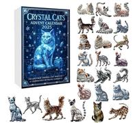 Crystal Cats Calendrier de l'Avent 2025, compte à rebours de Noël 24 jours avec pendentifs en cristal acrylique 2D, figurines de chats collectionneurs comme décoration de table, décorations à