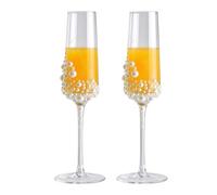 Crystal Champagne Glasses, 2 Pieces Elegant Letters, Print Pearl | Crystal Champagne, Cups for Couples, Newlyweds Wedding, Engagement Valentine's, Day Mother's Day, Christmas Family