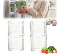 Crystal Clear Freezer Storage Bins, Premium Clear Fridge Organisers Set, Stackable Plastic Kitchen Storage Containers with Handles, for Refrigerator and Pantry, for Food, Meat & Veggies (4A,S)