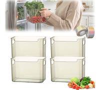 Crystal Clear Freezer Storage Bins, Premium Clear Fridge Organisers Set, Stackable Plastic Kitchen Storage Containers with Handles, for Refrigerator and Pantry, for Food, Meat & Veggies (4B,L)