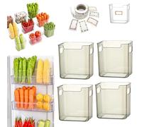 Crystal Clear Freezer Storage Bins, Stackable Plastic Fridge Storage Containers with Handles, Refrigerator & Kitchen Pantry Organizer for Snack Organization for Refrigerator, Cabinet (Green,4 * S)