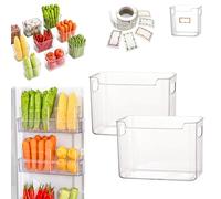Crystal Clear Freezer Storage Bins, Stackable Plastic Fridge Storage Containers with Handles, Refrigerator & Kitchen Pantry Organizer for Snack Organization for Refrigerator, Cabinet (Clear,2 * L)