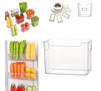 Crystal Clear Freezer Storage Bins, Stackable Plastic Fridge Storage Containers with Handles, Refrigerator & Kitchen Pantry Organizer for Snack Organization for Refrigerator, Cabinet (Clear,L)