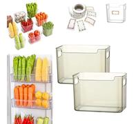 Crystal Clear Freezer Storage Bins, Stackable Plastic Fridge Storage Containers with Handles, Refrigerator & Kitchen Pantry Organizer for Snack Organization for Refrigerator, Cabinet (Green,2 * L)