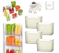 Crystal Clear Freezer Storage Bins, Stackable Plastic Fridge Storage Containers with Handles, Refrigerator & Kitchen Pantry Organizer for Snack Organization for Refrigerator, Cabinet (Green,4 *L)