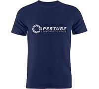 CRYSTAL&CLEAR Vintage Aperture Laboratories Science Logo Labs Game Portal T-Shirt Navy Blue XXL