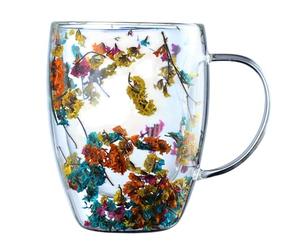 Crystal Coffee Mug - Tasse à thé en verre anti-éclaboussures avec fleurs intégrées, élégante et transparente | Heat Resistant Floral For Gift Family Friends Home Office