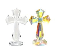 Crystal Cross - Transparent Faceted Christian Desk Figurine, Decorative Sacred Cross Statue, Light Reflecting Cut Design, Spiritual Gift Display Item | For Meditation Space Worship Area Study Room