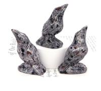 Crystal Crow Statue Obsidian Stone Carving Halloween Decoration Gift (Color : Flame, Size 3pcs)