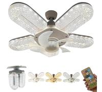Crystal-Effect LED 5-Blade Ceiling Fan Light, 2-in-1 Modern Dimmable Fandelier with Remote Control, 3-Speed Quiet Operation, Foldable Flush Mount Chandelier Fan for Bedroom Living Room (White)