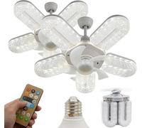Crystal-Effect LED 5-Blade LED Fan Light, 12 In Dimmable Chandelier Ceiling Fan with Remote Control & E27 Socket, 3-Speed Quiet Small Flush Fandelier for Bedroom Living Room Dining Room (2Pcs)