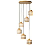 Crystal Entryway Foyer High Ceiling Black Long Staircase Chandelier Gold Farmhouse Industrial Hanging Pendant Light for Bedroom Dining Room Kitchen Island Stairway