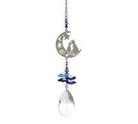 Crystal Fantasy Attrape-soleil à suspendre + amande 38 mm - Deux chats dans la lune - Bleu/violet - Orné de cristaux Swarovski
