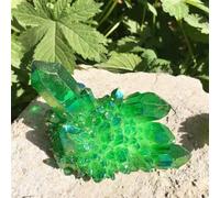 Crystal Green Angel Aura Quartz Cluster specimens Titanium Coating Ornaments (Size : 110-120g) Gemstone Stone
