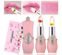 Crystal Jelly Flower Color Changing Lipstick, PH Color Changing Lip Balm Clear Flower Jelly Lipstick, Magic Temperature Color Change Lip Gloss (2Pcs-A)