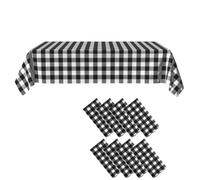 Crystal Lemon Lot de 8 housses de pique-nique en vinyle noir et blanc - Tissu imperméable à carreaux en plastique pour tables d'extérieur, camping et événements