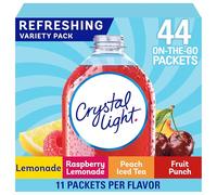 Crystal Light Lemonade, Raspberry Lemonade, Peach iced Tea, & Fruit Punch Powdered Drink Mix Singles Variety Pack (44 ct. On-the-Go Individual Packets)