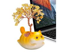 Crystal Money Tree - Citrine Cat Statue Decoration, Cute Kitten Figurine, Desk Car Cat-Shaped Office Ornament, Wealth Decor with Gem Tree | Home Living Room Shop Wedding Housewarming