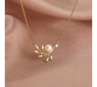 Crystal Necklace,Exquisite 925 Leaf Necklace Female Light Zircon Pearlcle Cnecklace Jewelry Jewelry/en