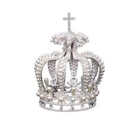 Crystal Pearl Crown and Tiara For Women Round Crown Tiara Hair Jewelry Wedding Hair Accessoires Bridal Party Hearthred The New (Silver)