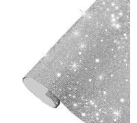 Crystal Rhinestone Ribbon Colle à strass en cristal auto-adhésive, ruban de diamant, autocollant for bricolage, artisanat d'art, événement, voiture pour Bricolage Décoration DIY(White-12x20cm)