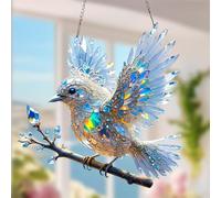 Crystal Sky Bluebird Stained Art Ornament,2D Acrylic Birds Sun Window Hanging,Stained Glass Decorations,for Windows Indoor Gardens Home Garden Modern Wall Hanging