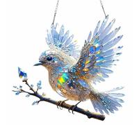 Crystal Sky Bluebird Stained Art Ornament, 6 inches 2D Stained Art Hummingbird Hangings, Radiant Bird Design, for Window Decorations Hanging (1pcs)