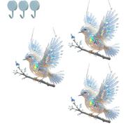 Crystal Sky Bluebird Stained Art Ornament, Solymall/Graddi Spirit Bluebird, Hummingbird Diamond Art Kits for Windows&Doors Decor, Acrylic Colorful Hanging Gift for Bird Lover (3pcs)