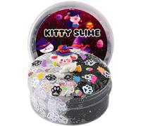 Crystal Slime Slime Black & White Cat's Paw Glitter Sequins Slime, Slime Crunchy Slime pour Enfants, Jouet sensoriel pour Filles et garçons, pour Anniversaire, Pâques, Halloween, Noël