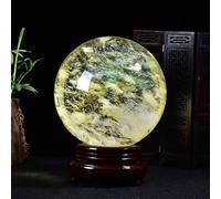 Crystal Smelting Yellow Quartz Ball, Citrine Polished Divination Sphere with Wood Stand,Decorative for Feng Shui,16cm Gemstone Stone