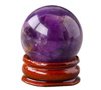 Crystal Sphere Ball with Wood Stand Crystals Gemstone Ball Divination Sphere Sculpture Figurine for Feng Shui Home Desk Decor,Dream Amethyst
