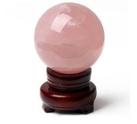 Crystal Sphere Rose Quartz Rare Protective Power Stone Ball for Decoration, Feng Shui, Hand-Made,2.4"