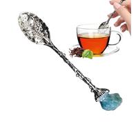 Crystal Tea Spoon, 11x1.9cm Vintage Crystal Alloy Spoons, Sturdy Material Decorative Amazing Present Crrystal Rough Stone Dessert Ice Cream Spoons For Cafe Tableware Home Supplies