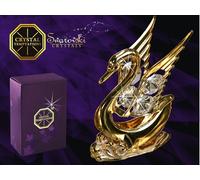CRYSTAL TEMPTATIONS - Grand cygne sur une vague dorée Schwan 4048 Swarovski-Kristall 24k vergoldet 85 x 60mm