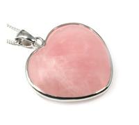 CrystalAge Pendentif cœur avec bord en argent quartz rose