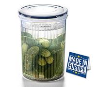 Crystalia Anti-fuite Bocal à Cornichons avec Passoire SANS BPA 1500ml Pickle Jar, Pot Cornichon avec Passoire, Porte Cornichons, Seau de Cornichons Baril D'olive Jalapeno avec Couvercle Verrouillable