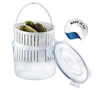 Crystalia Anti-fuite Bocal à Cornichons avec Passoire SANS BPA 2500ml Pickle Jar, Pot Cornichon avec Passoire, Porte Cornichons, Seau de Cornichons Baril D'olive Jalapeno avec Couvercle Verrouillable