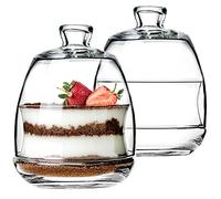 CRYSTALIA Bols à Dessert en Verre Avec Dôme Set 2, 100% SANS PLOMB Pot Cloche, Présentoir avec Dôme en Verre, Bonbonnières Verre Avec Couvercles, Mini Cloche en Verre avec Socle, Verrine Cloche